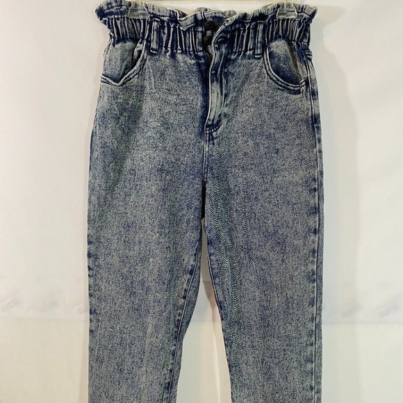 Wild Fable Ruffle Top Elastic Waist Blue Denim Jeans EUC Women's Size 8 - Picture 14 of 16